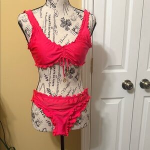 Luli Fama Neon Pink Ruffle Bikini Set